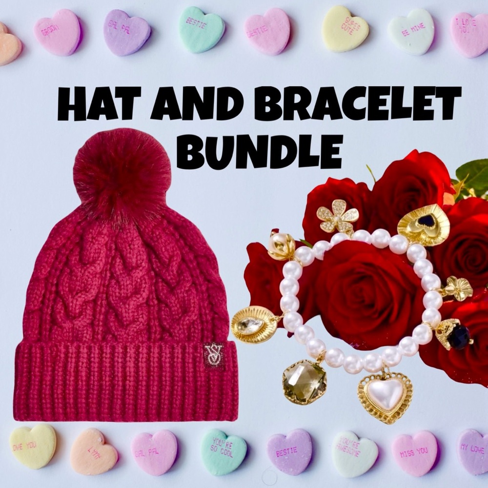 Knit Pom-Pom Beanie & Bracelet